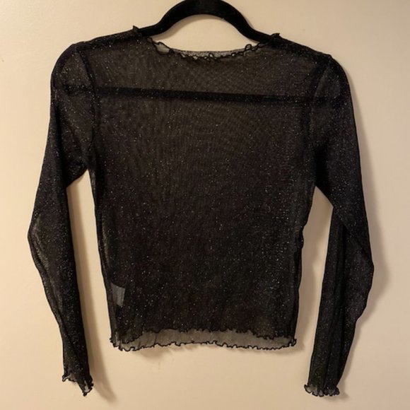Brandy Melville Sheer Mesh Glitter Long Sleeve Top Black One Size - Picture 2 of 3